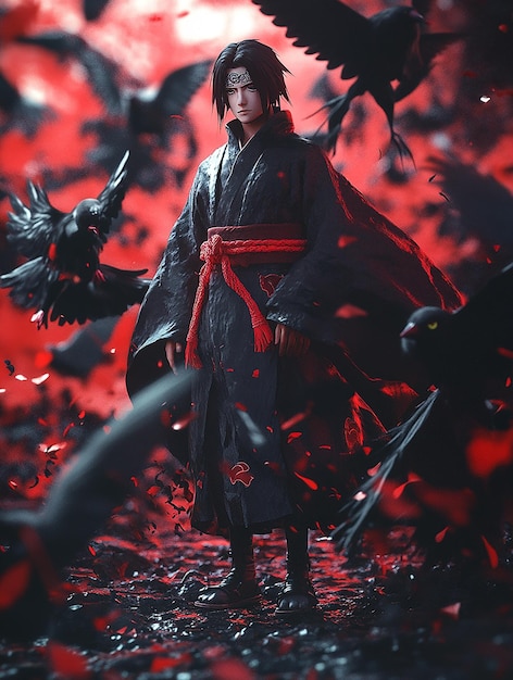 3D Cartoon Character of Itachi Uchiha in Akatsuki Cloak