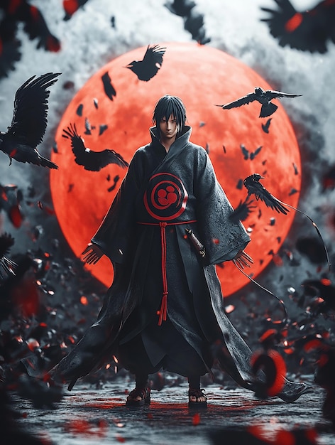 3D Cartoon Character of Itachi Uchiha in Akatsuki Cloak