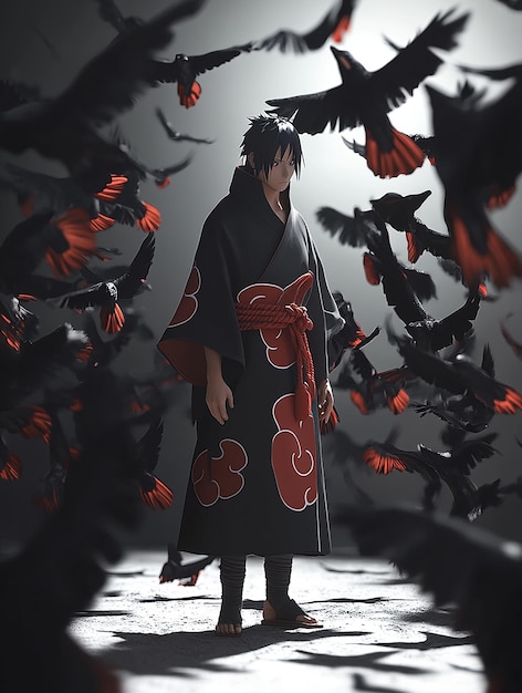 Photo 3d cartoon character of itachi uchiha in akatsuki cloak