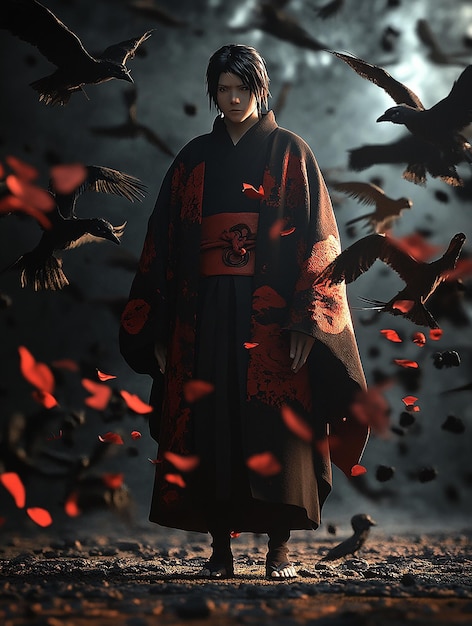 3D Cartoon Character of Itachi Uchiha in Akatsuki Cloak