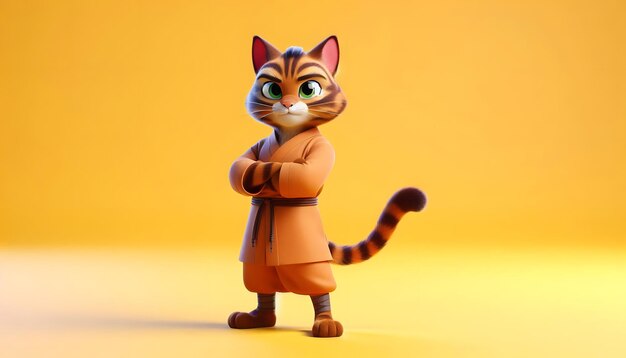 Photo 3d cartoon character of kungfu cat