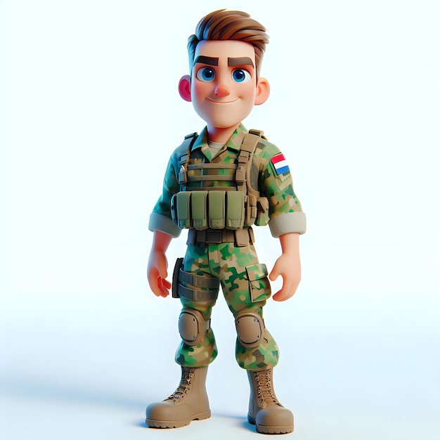 Photo 3d cartoon character of a military personnel