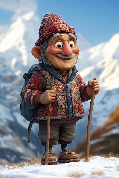 Photo 3d cartoon character of a nepalese sherpa