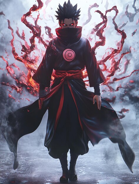 Photo 3d cartoon character of obito uchiha as the tentails