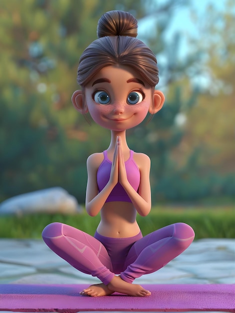 Photo 3d cartoon character practising yoga