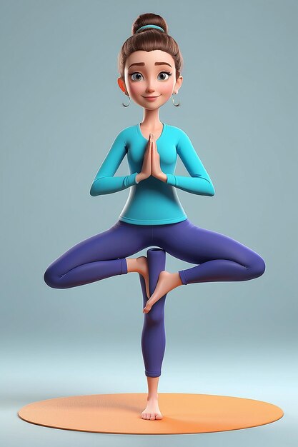 Photo 3d cartoon character practising yoga