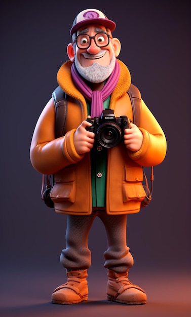 3D cartoon character of a professional photographer