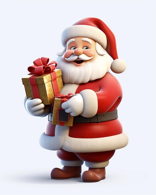 A 3D cartoon character of Santa Claus laughing with gifts generative ai