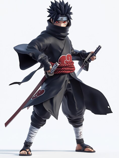 3D Cartoon Character of Sasuke Uchiha with His Sharingan