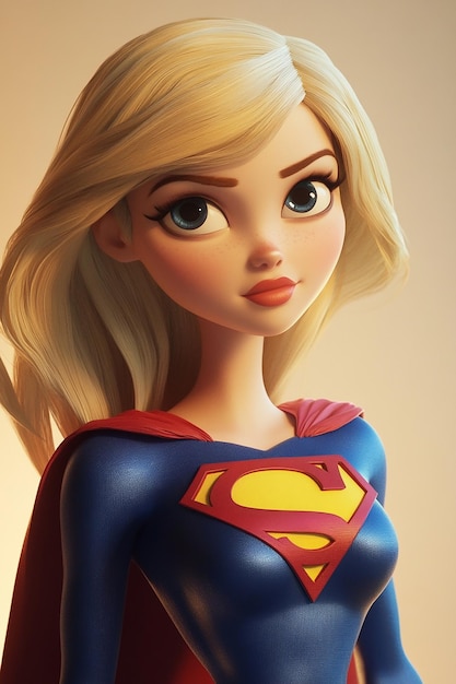 3D Cartoon Character Supergirl Heroic