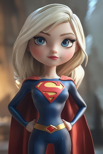 3D Cartoon Character Supergirl Heroic