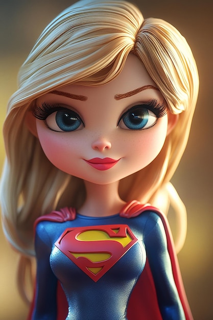 3D Cartoon Character Supergirl Heroic