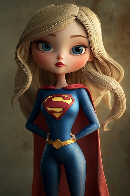 3D Cartoon Character Supergirl Heroic