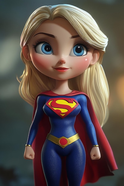 3D Cartoon Character Supergirl Heroic