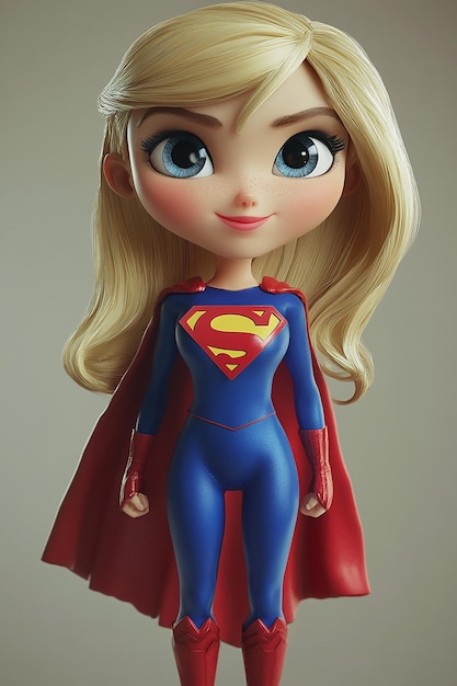 3D Cartoon Character Supergirl Heroic