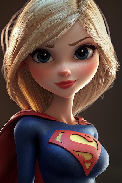 3D Cartoon Character Supergirl Heroic