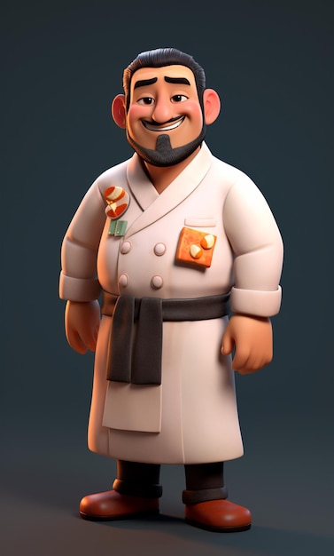 3D cartoon character of a sushi chef