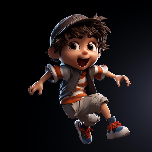 3d cartoon character with a hat on his head and a hat that says hes jumping