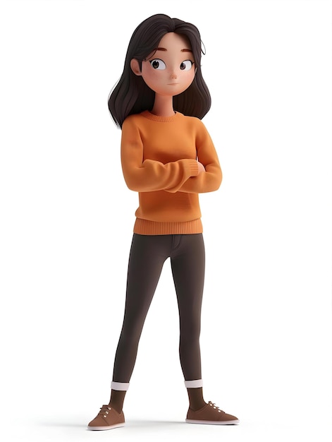 3D Cartoon Character Young Woman Not Understand Gesture Pose Full Body On Full Background