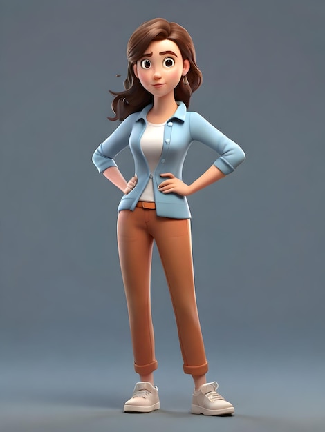 3d cartoon character young woman not understand gesture pose full body on full background