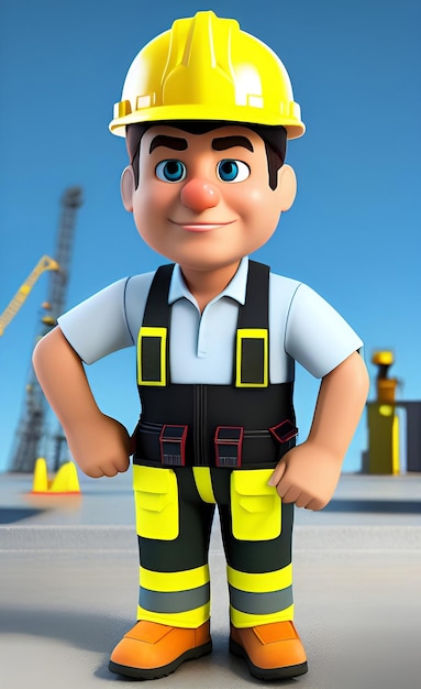 3d cartoon characters as a construction worker or labour generative ai