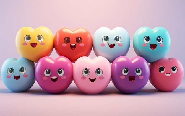 3D cartoon colorful heartshaped emoji World Emojis Day Generative Ai