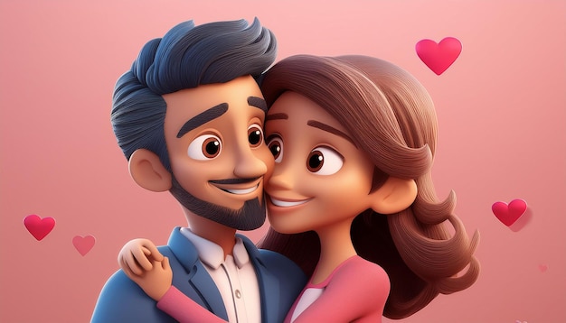 Photo 3d cartoon couple in love hugging web banner