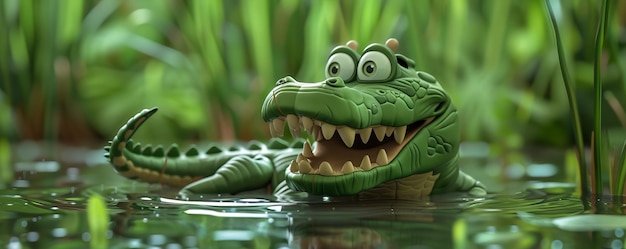 Photo 3d cartoon crocodile in water