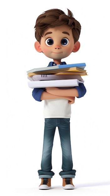 3D cartoon cute 12yearold boy relaxed organized lifestyle illustration