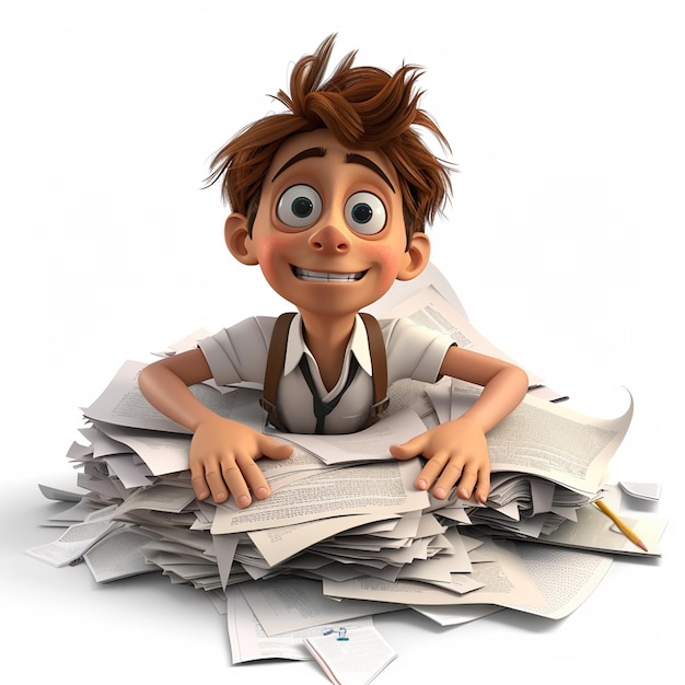 3D cartoon cute 12yearold boy relaxed organized lifestyle illustration