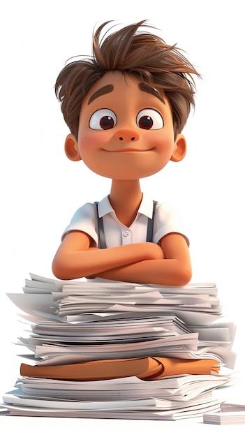 3D cartoon cute 12yearold boy relaxed organized lifestyle illustration