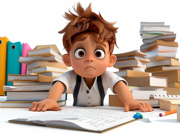 3D cartoon cute 12yearold boy relaxed organized lifestyle illustration