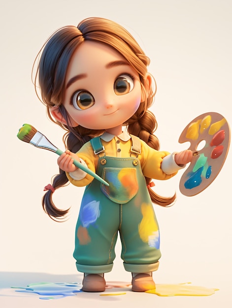 3D cartoon cute girl student illustration