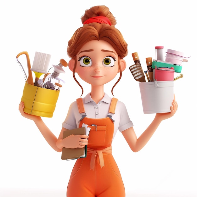 3D cartoon cute mom relaxed organized lifestyle illustration