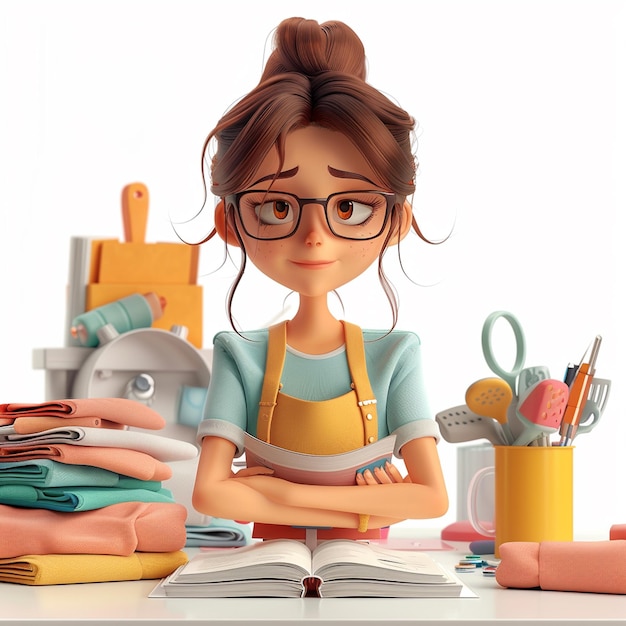 3D cartoon cute mom relaxed organized lifestyle illustration