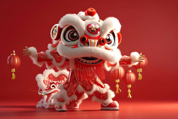 Photo 3d cartoon dance lion people ai technology generated image