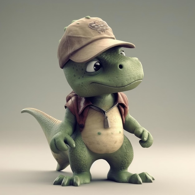 3D cartoon Dinosaur Dino portrait wearing clothes glasses hat jacket standing in front