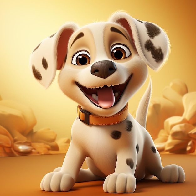 3D cartoon dog illustration on pastel yellow background