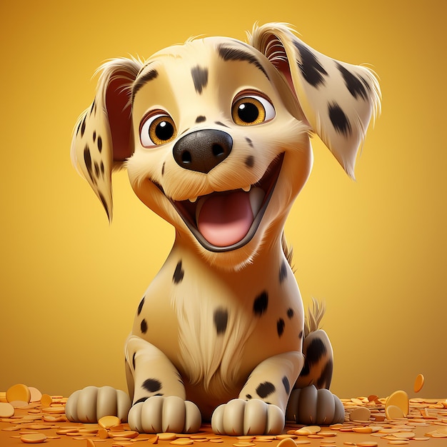 3D cartoon dog illustration on pastel yellow background