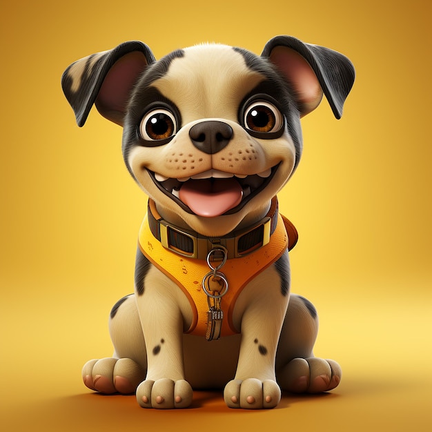 3D cartoon dog illustration on pastel yellow background