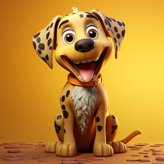 3D cartoon dog illustration on pastel yellow background