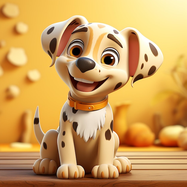 3D cartoon dog illustration on pastel yellow background