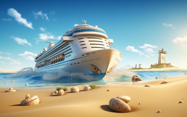 3D Cartoon Featuring Cruise Ship