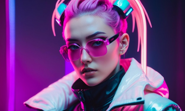 3d cartoon female cyberpunk anime girl 3d Ai Image