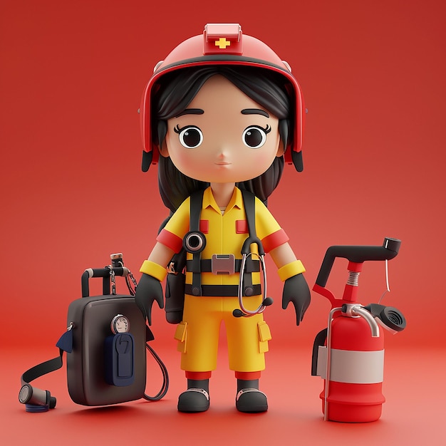 3D Cartoon Female Paramedic with Medical Equipment