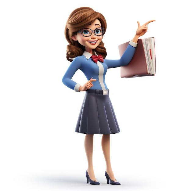 3D cartoon female teacher on a white background