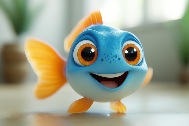 Photo 3d cartoon fish with a round body expressive eyes and a friendly grin