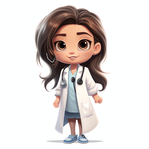 3d cartoon full body nurse Girl with round eyes