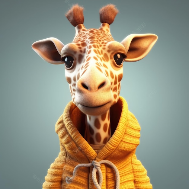 3D cartoon Giraffie portrait wearing clothes glasses hat jacket standing in front