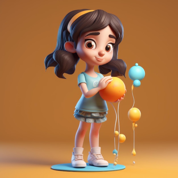 3d cartoon girl illustration image generative AI